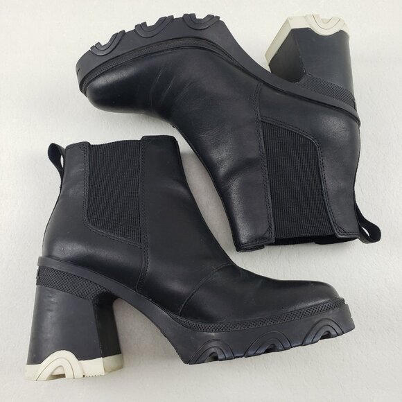 Sorel Brex Chelsea Ankle Boot Womens 8 Black Leather Pull On Waterproof Block - Picture 8 of 13
